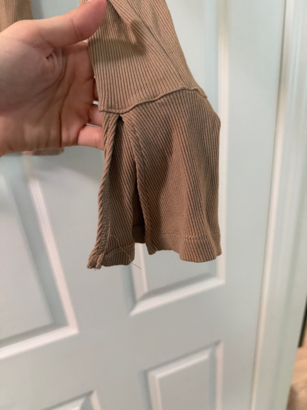 Dynamite Ribbed Button-Down Long Sleeve Top - Taupe - Picture 6 of 6